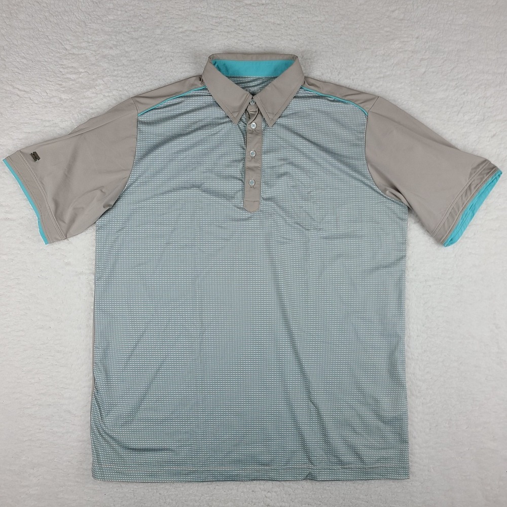 G MAC By Kartel Polo‎ Shirt Mens Large Teal Gray Performance Golf Short Sleeve